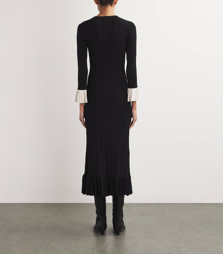 SD Knitted V Neck Contrast Sleeve Midi Dress in Navy blue & Black