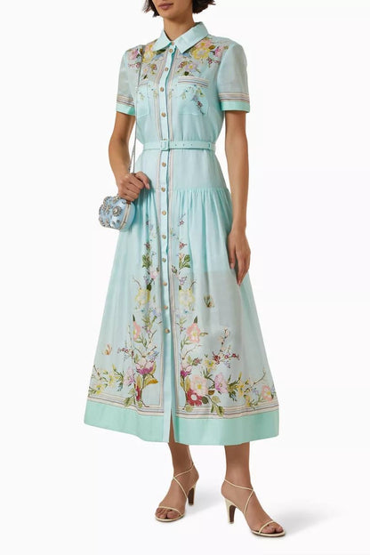 SP Mint Floral Organza Midi Dress
