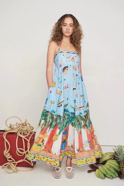 ALM All Aboard Linen Sundress Midi Maxi Dress