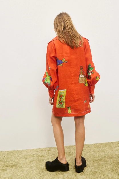 ALM Contessa Linen Shift Mini Dress Shirtdress