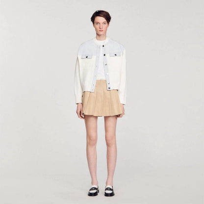 SD Dual-Material Coatigan Bomber Jacket in white/blue