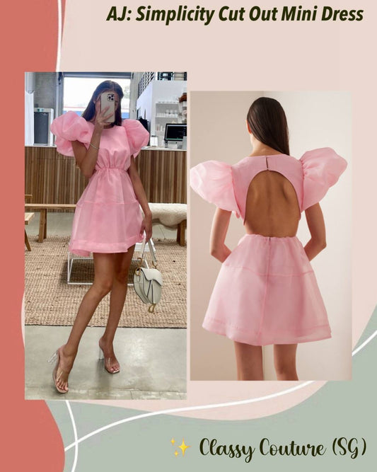 AJ Simplicity Puff Sleeve Cut Out Mini Dress in Ballet Pink