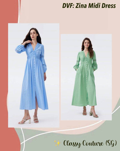 DVF Zina Long Sleeve Cotton Midi Dress