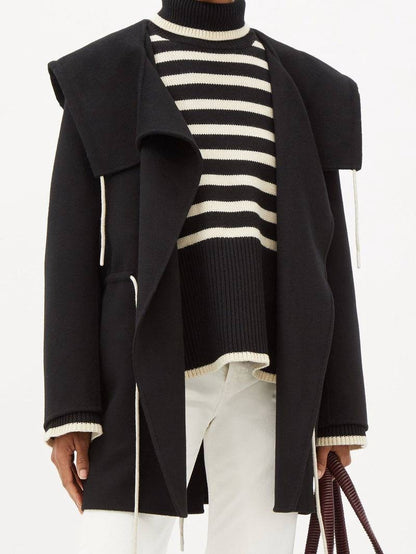 TOT Drawstring-Waist Wool Hooded Jacket