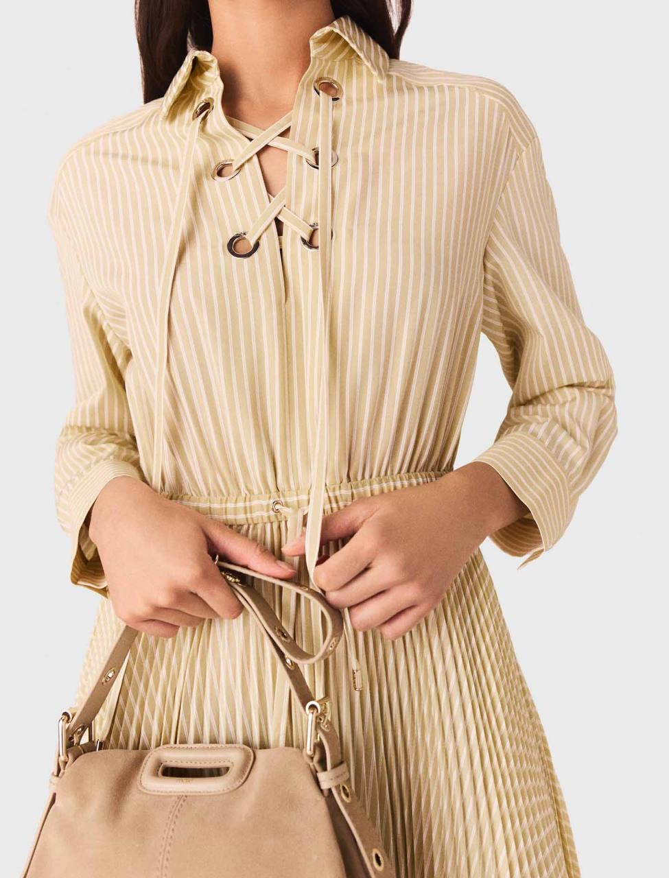 MJ Rossima Pleated Stripe Eyelet Midi Maxi Dress ShirtDress