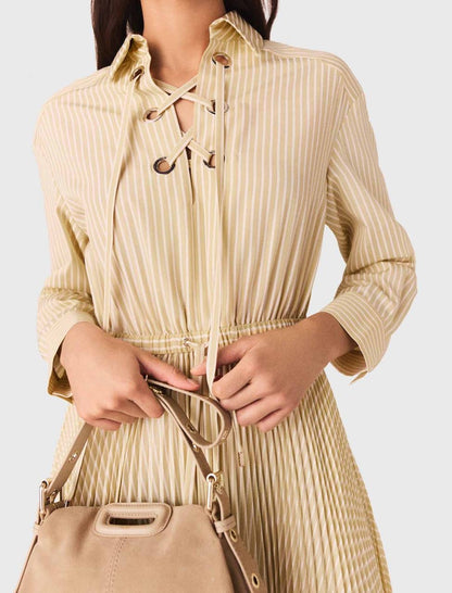 MJ Rossima Pleated Stripe Eyelet Midi Maxi Dress ShirtDress