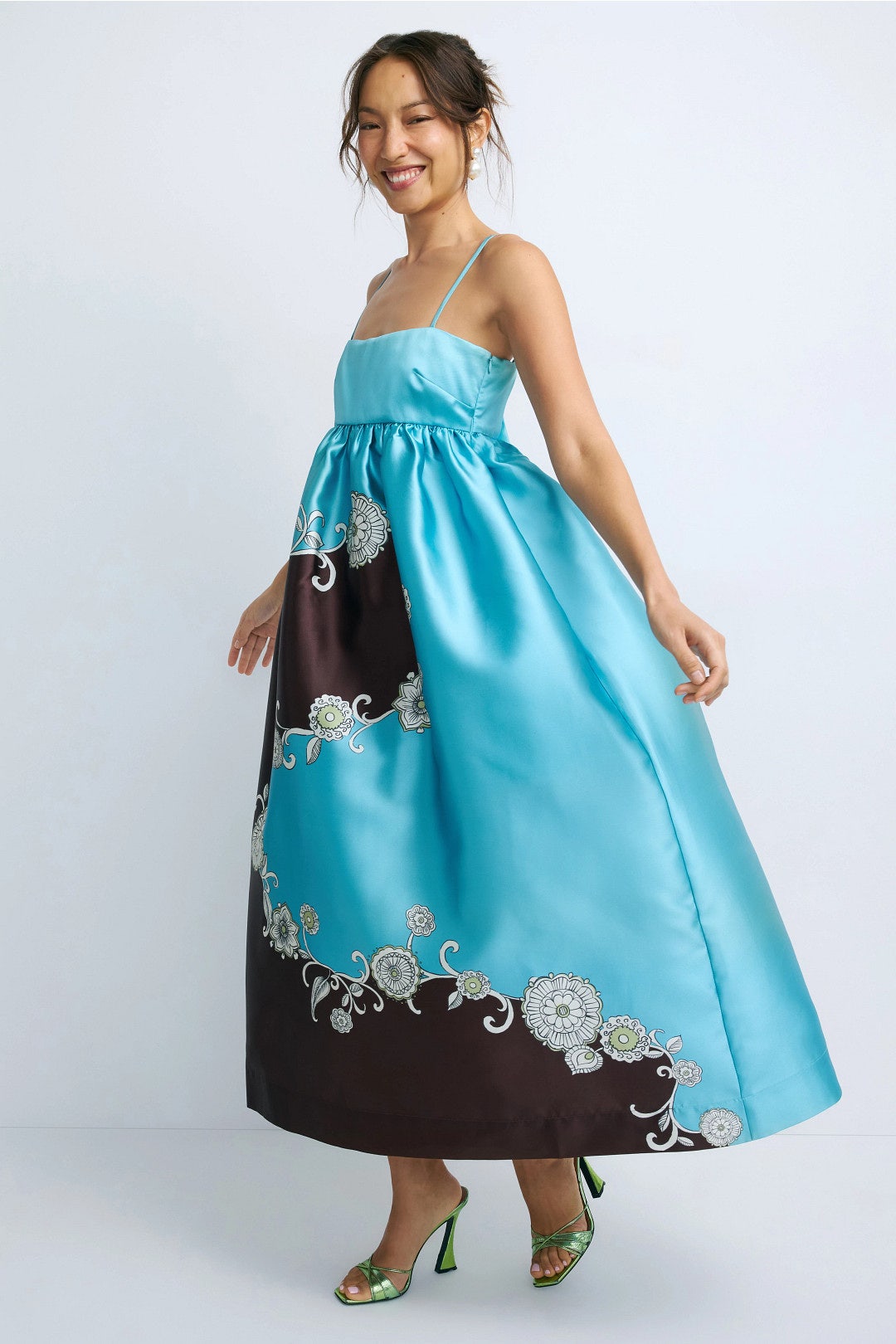 ALM Gia Printed Maxi Dress Sundress with Back Ribbon Bow Tie