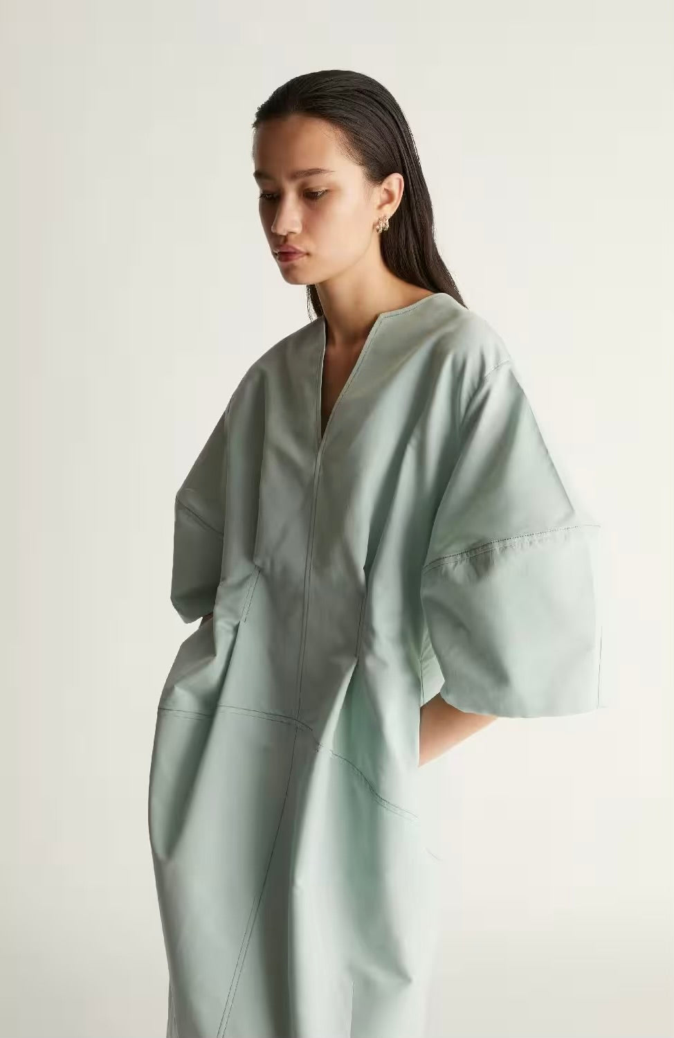 LM Jacob Cocoon Cotton-Blend Midi Dress in Seafoam