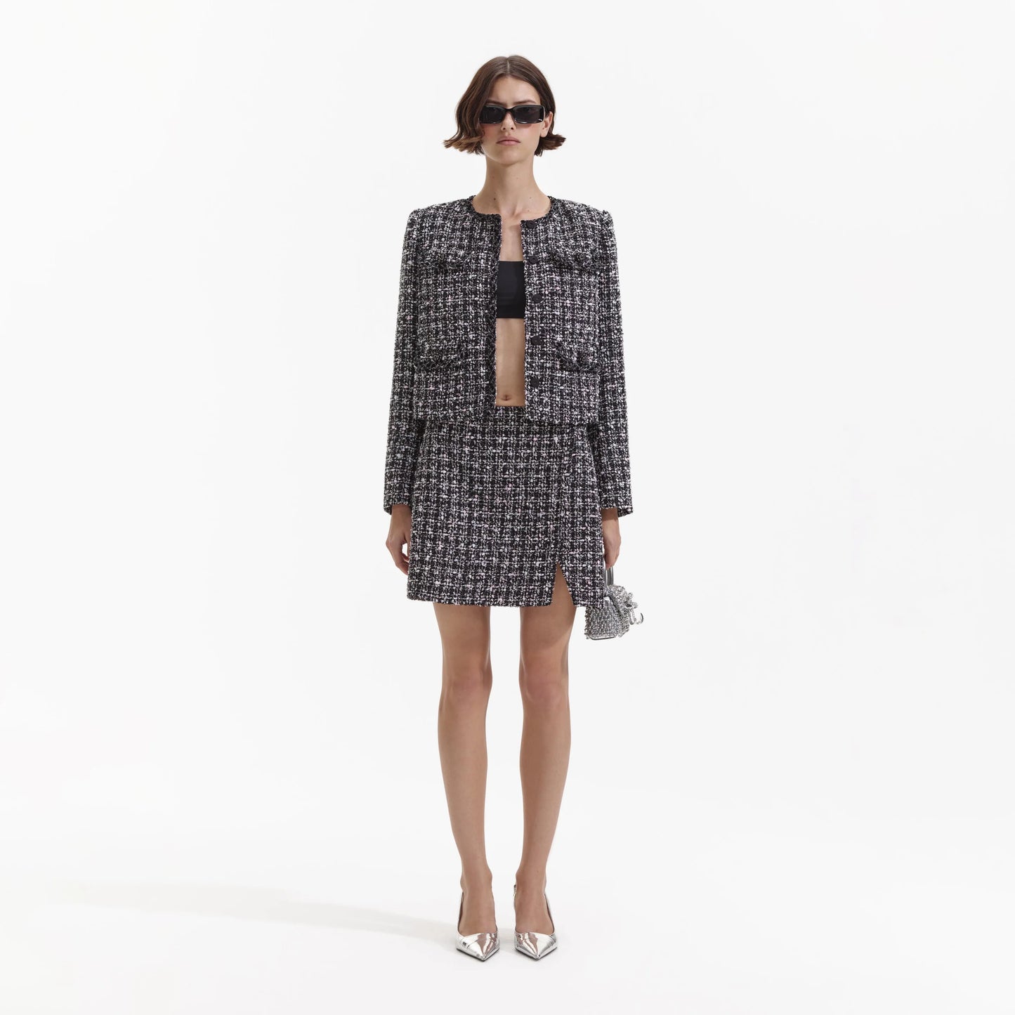 SP Black Check Boucle Jacket | Mini Skirt | Set