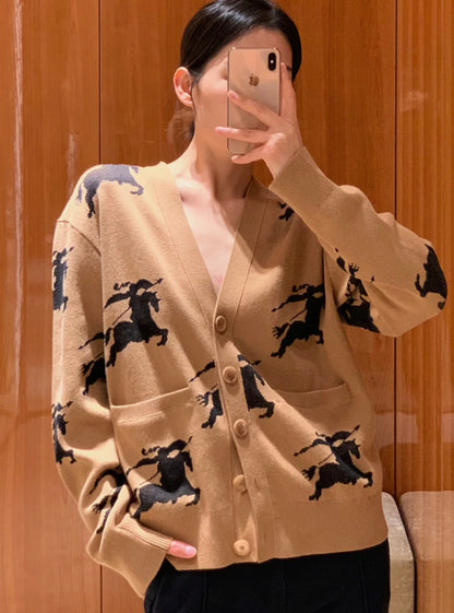 BBR Brittany Cotton Silk All-over Logo Cardigan in Tan EKD