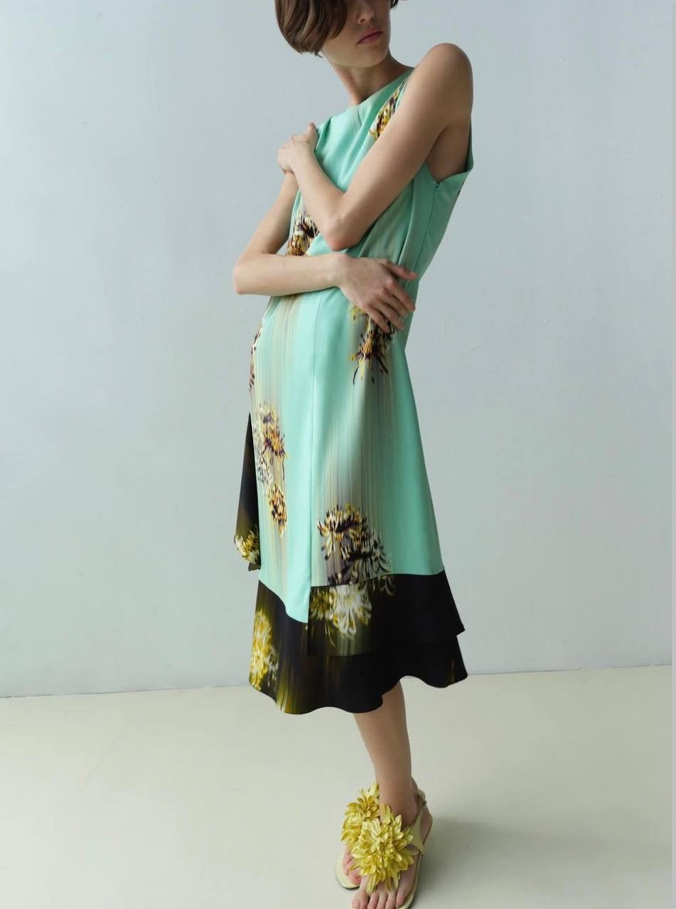PS Rhetta Stretch-Viscose Shift Midi Dress In Blurred Chrysanthemum Print