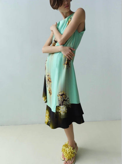 PS Rhetta Stretch-Viscose Shift Midi Dress In Blurred Chrysanthemum Print