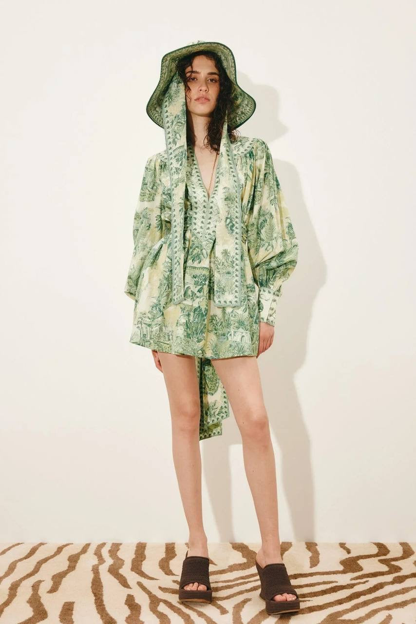 ALM Sara Cotton-Silk Blouson Sleeve Mini Dress