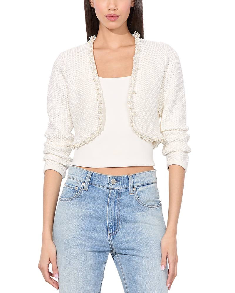 White Duke Pearl-Embellished Cotton-wool blend Cropped Cardigan