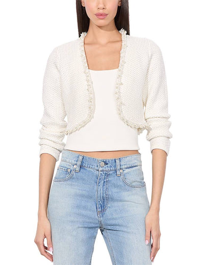 White Duke Pearl-Embellished Cotton-wool blend Cropped Cardigan
