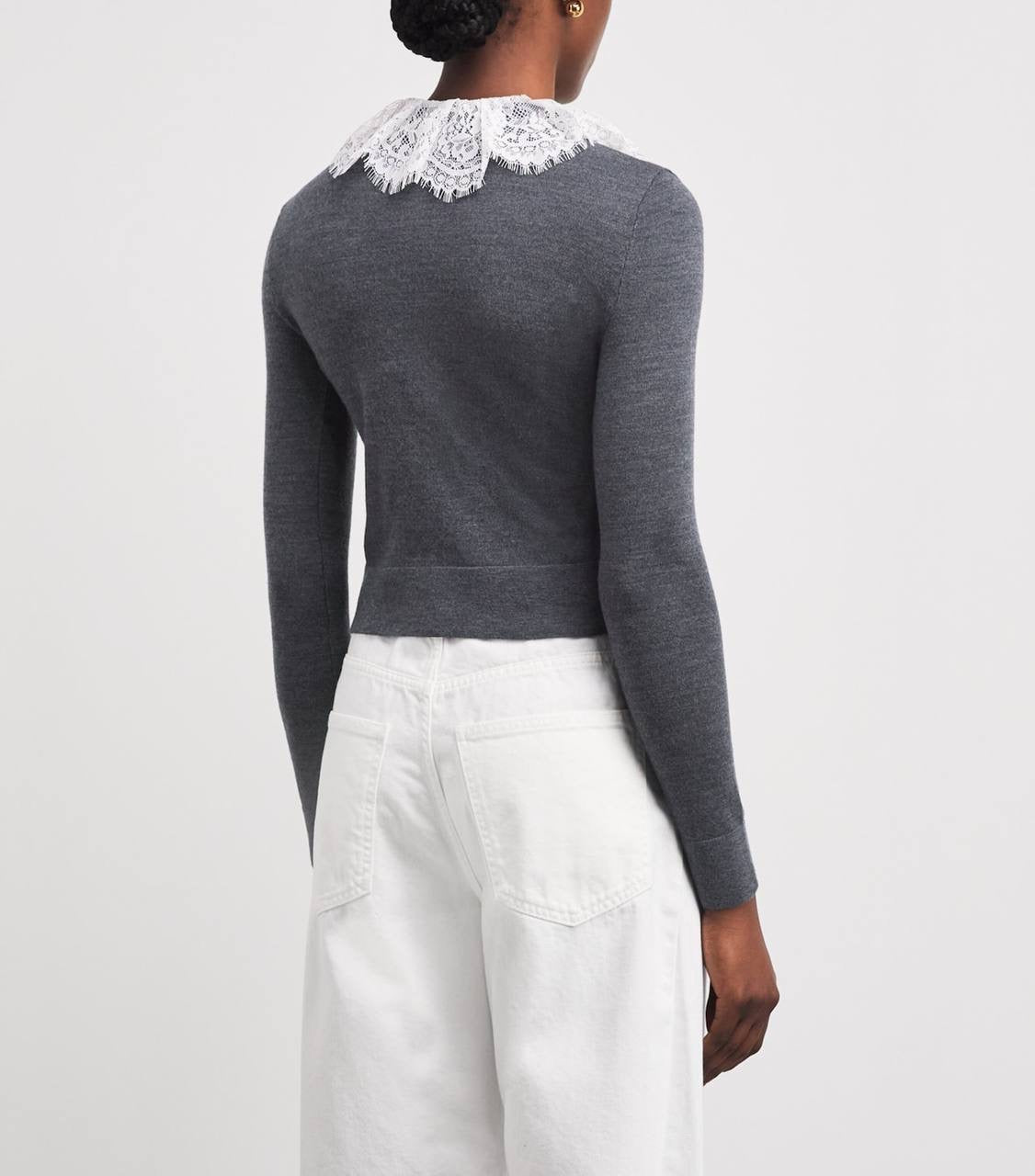 SP Grey Wool Lace-Collar Cardigan