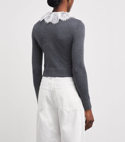 SP Grey Wool Lace-Collar Cardigan