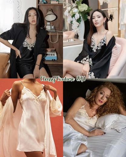 LP Silk Slip Lounge Mini Dress with Frastaglio Lace