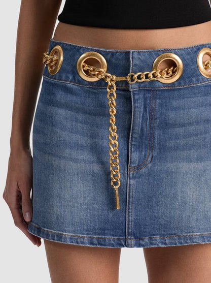 AO Morgana Chain Belt Stretch-cotton Denim Mini Skirt