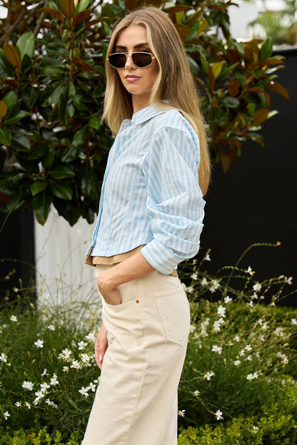 SK Boone Combo Cotton Striped Cropped Shirt