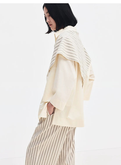 EDI Butter Yellow Stretch-Cotton Shirt w Cotton-silk Scarf