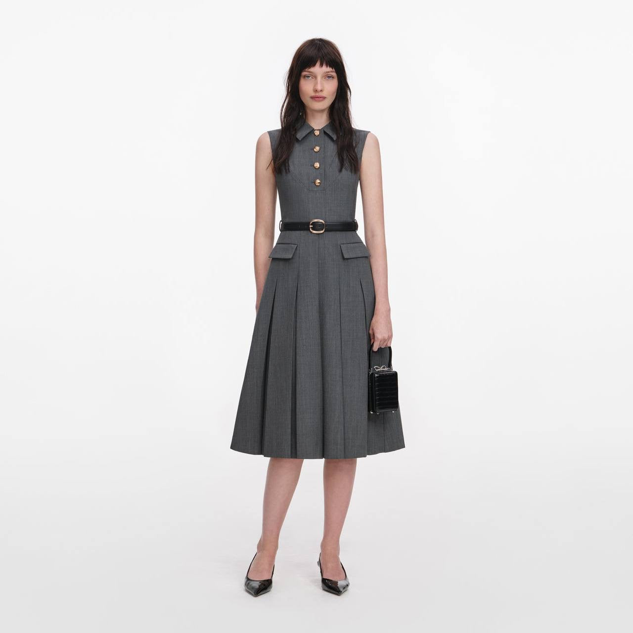 SP Grey Tailored Pleated Midi Dress