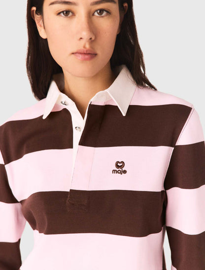 MJ Tipolay Pink/Brown Striped Polo Cotton Cropped Sweatshirt Top | Ipiuma Belted Cotton-blend Camel Shorts | Set