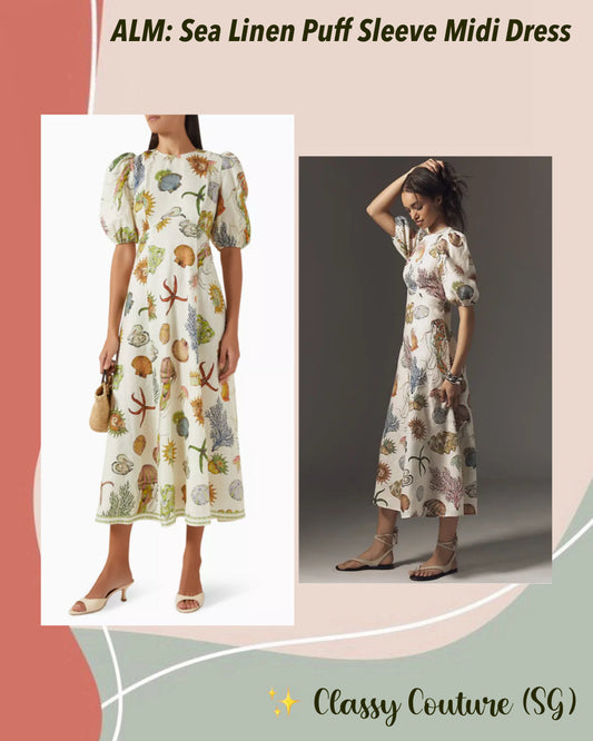 ALM Sea Puff Sleeve Linen Midi Dress