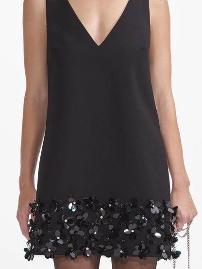 SP Black & Cream Crepe 3D Sequin Mini Dress