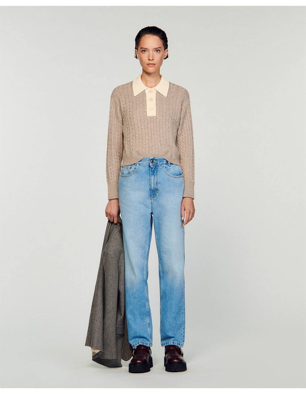 SD Reno Wool-Cashmere Contrast Collar Knit Sweater