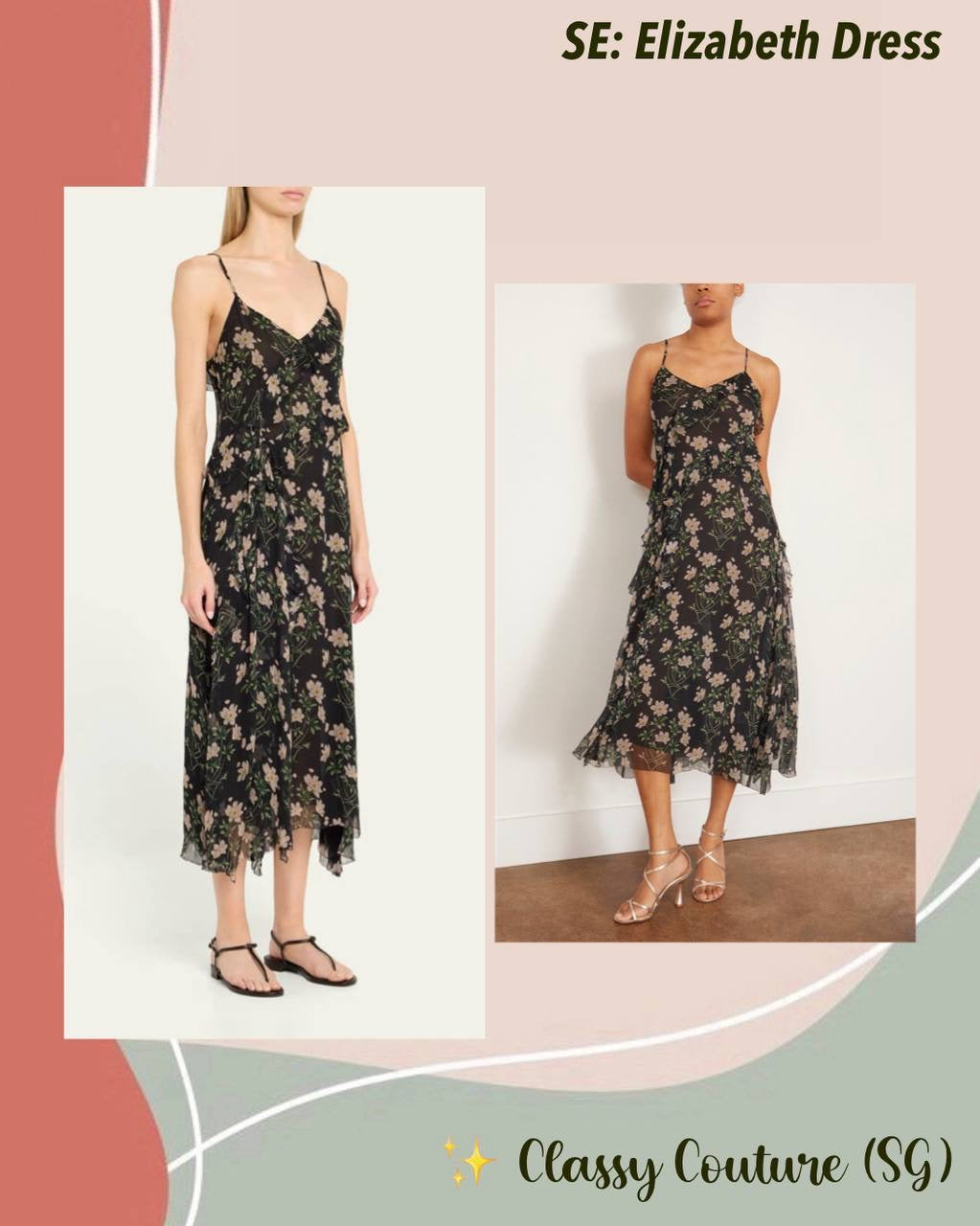 SE Elizabeth Floral Ruffle Strappy Midi Dress