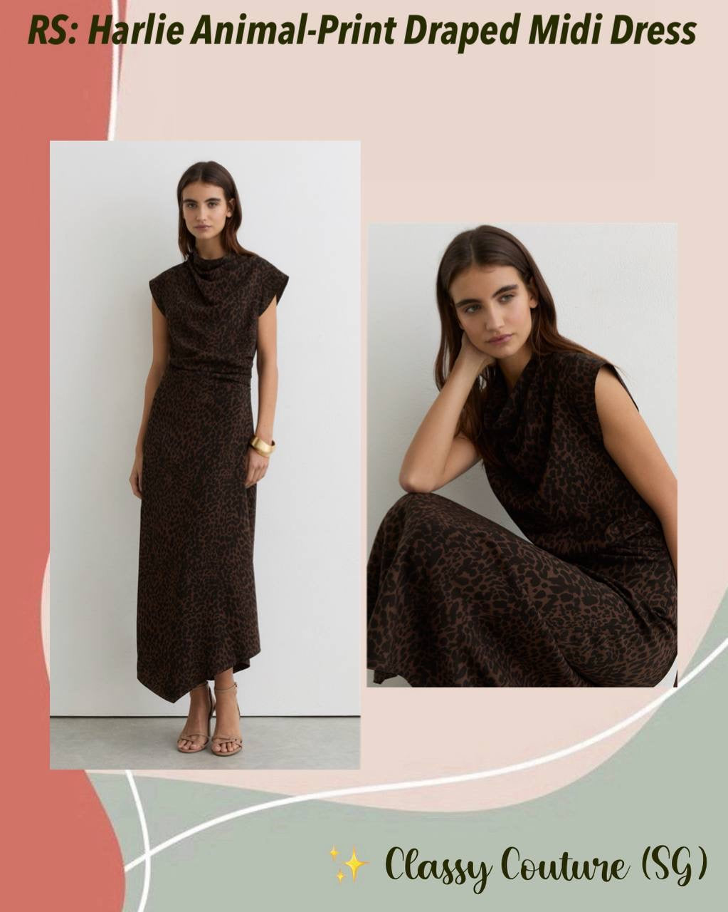 RS Harlie Animal-Print Draped Viscose-blend Jersey Midi Dress