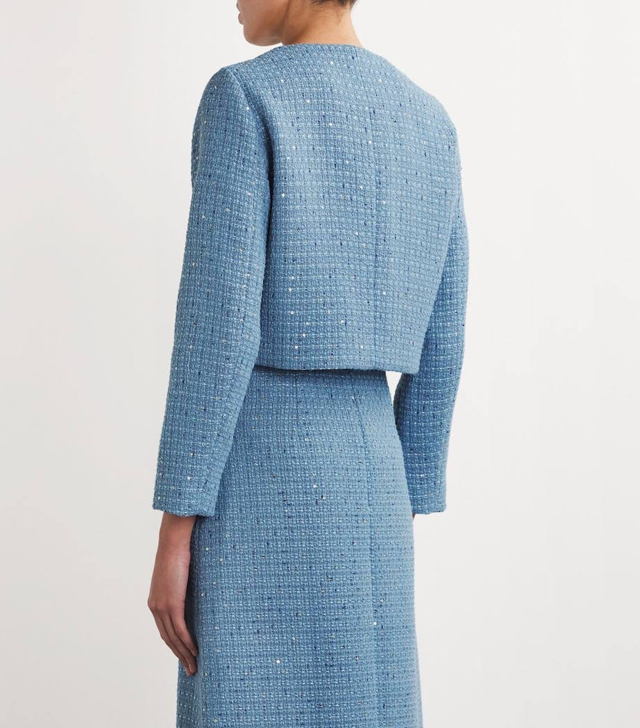 MJ Vilya Blue Cropped Embellished Tweed Jacket Blazer