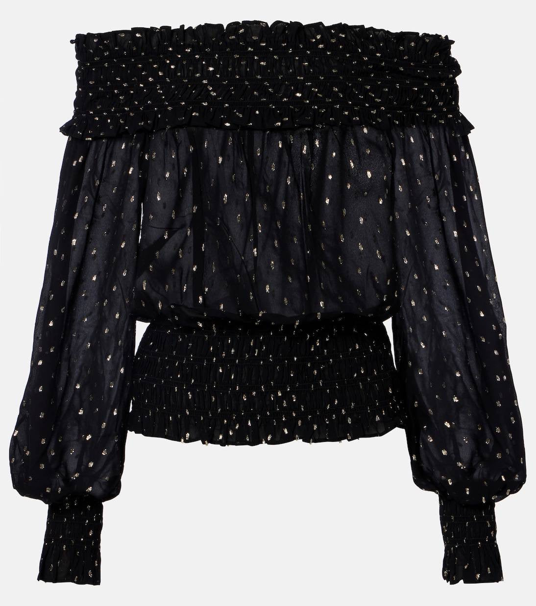 SP Black And Gold Chiffon Off Shoulder Top | Tiered Maxi Skirt | Set