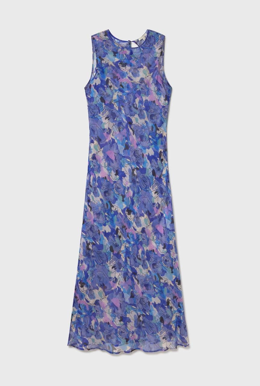 SL Sheer Chiffon Rasa Midi Dress in Root Plaid | Cornflower Floral