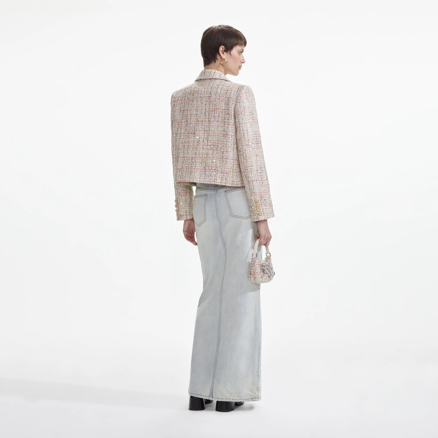 SP Pastel Boucle Jacket Pink Sequin Cropped Blazer