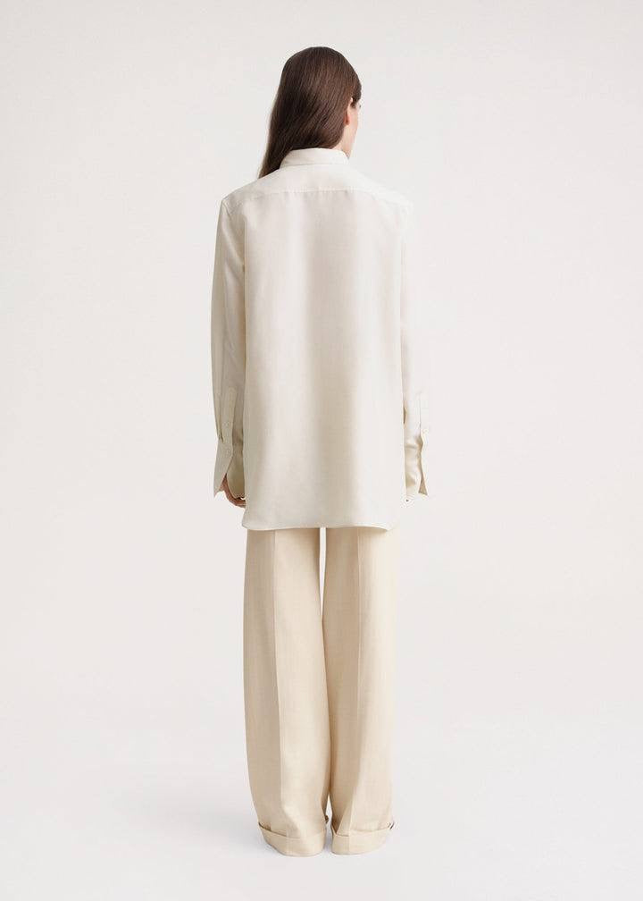 TOT Pleated Silk Long-sleeved Collared Shirt