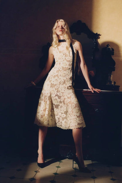 SP Yellow Crochet Lace Midi Dress