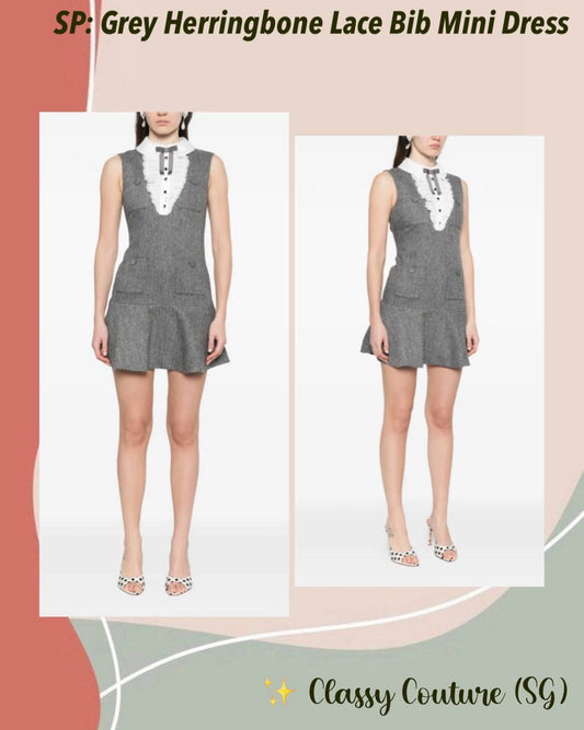 SP Grey Herringbone Lace Bib Mini Dress