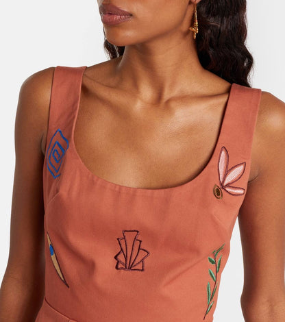 ALM Dusty Embroidered Cut Out Cotton Mini Dress In Orange