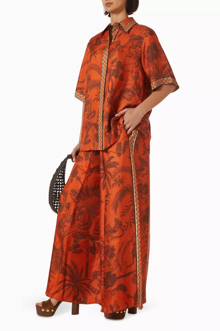 ALM Monkey Dance Printed Silk Satin Shirt | Pants | Set