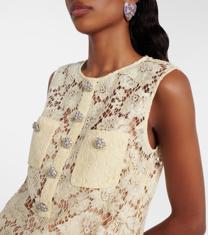 SP Yellow Fine Lace Shift Mini Dress
