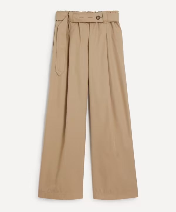 MC Wide Leg Cotton-Blend Belted Trousers Palazzo Pants