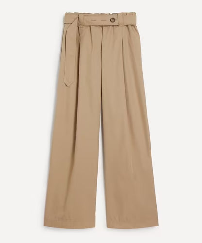 MC Wide Leg Cotton-Blend Belted Trousers Palazzo Pants