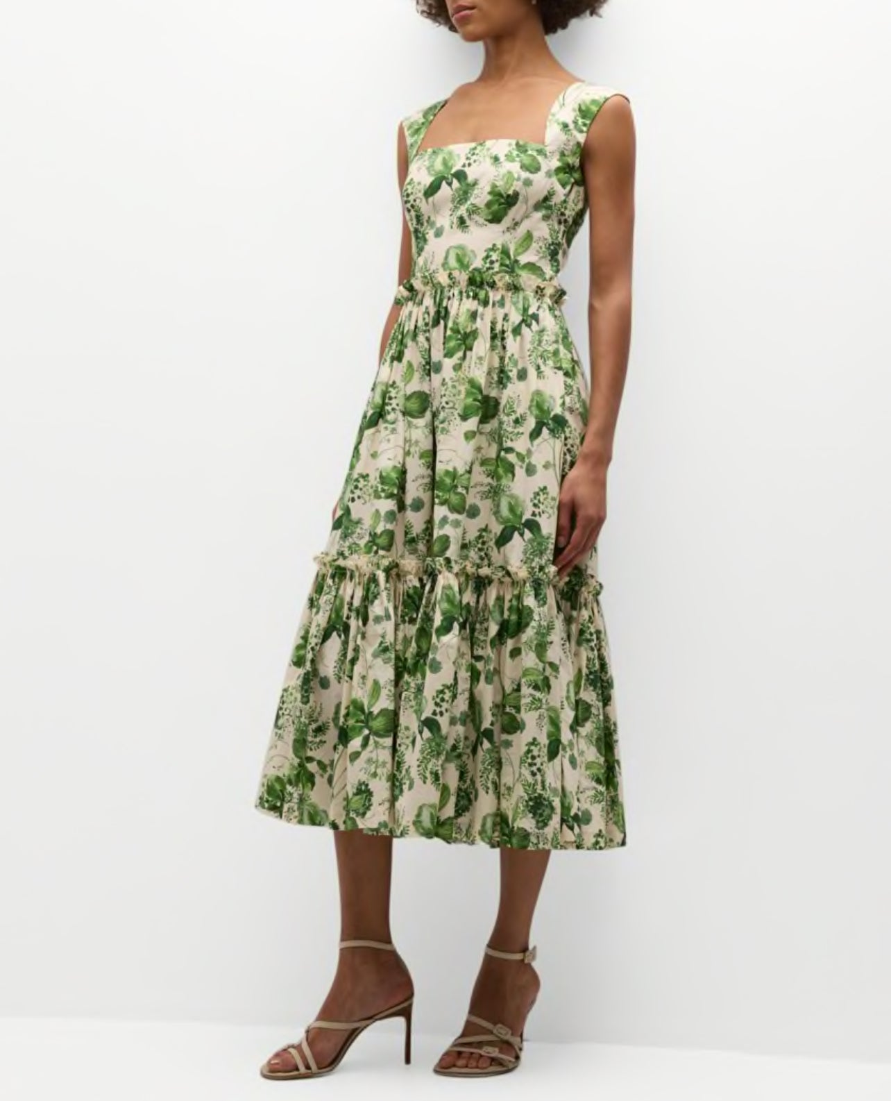 CC Claire Cotton Poplin Midi Dress in Olive Hanging Orchards