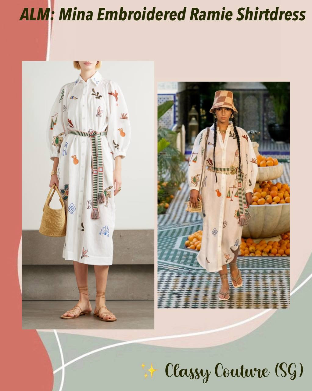 ALM Mina Embroidered Ramie Shirtdress Midi Dress