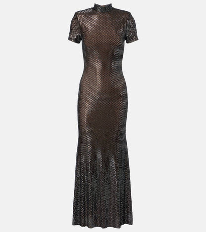 SP Gun Metal Mesh Rhinestone Maxi Dress