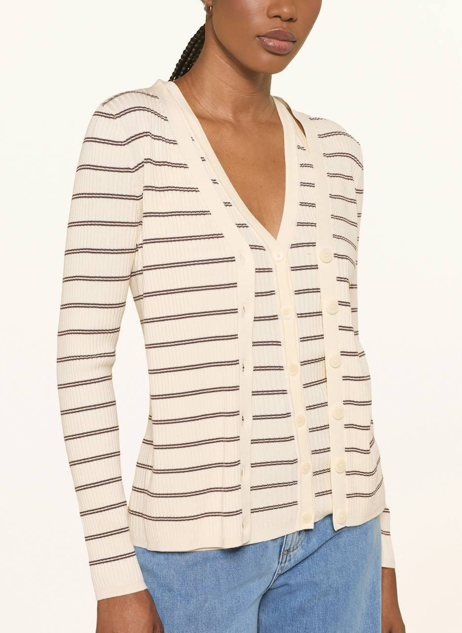 SD Gabri Striped Button Up Viscose-blend Ribbed Cardigan (with attached camisole top)