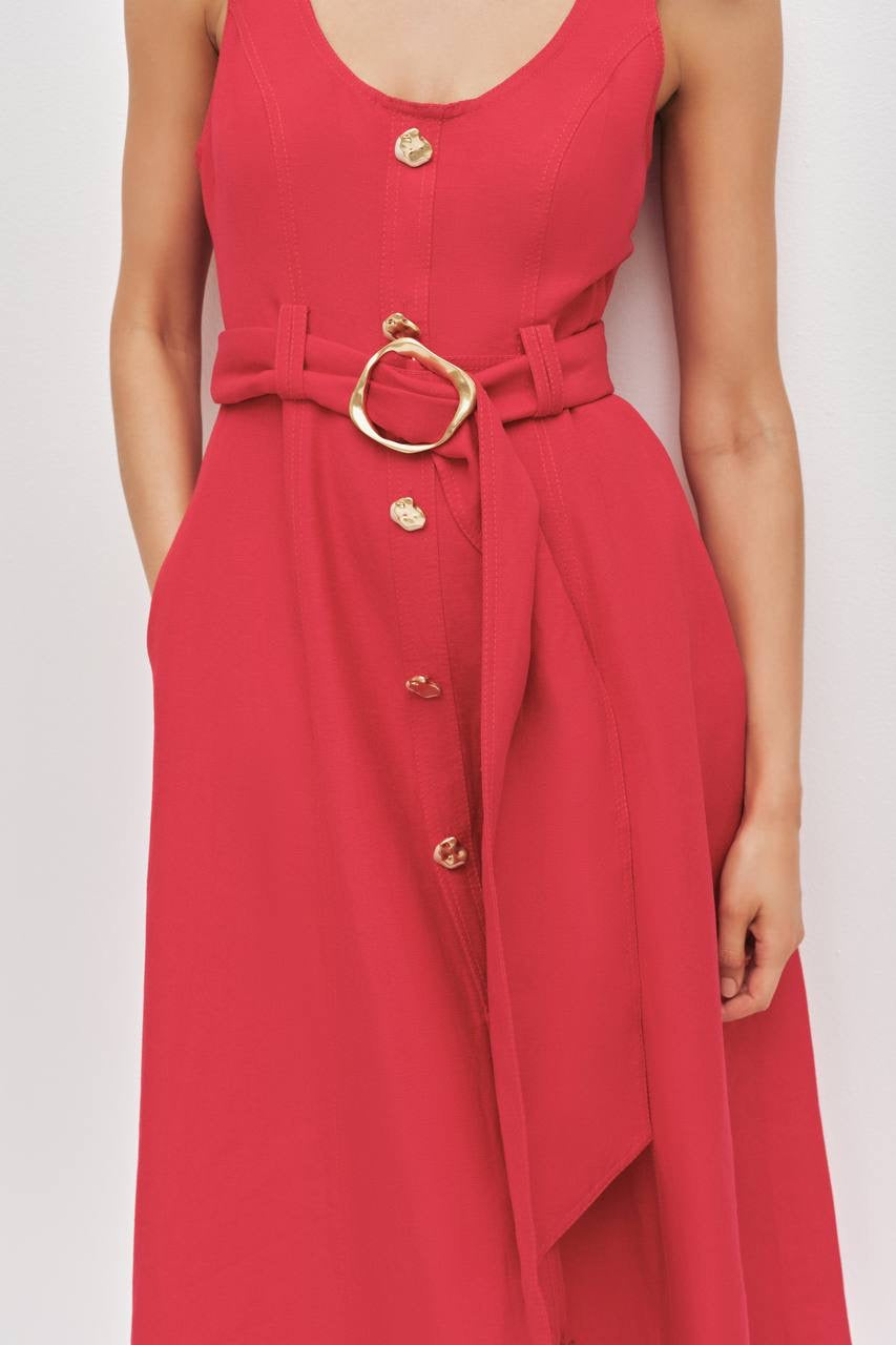 AJ Leonie Linen-blend Midi Dress