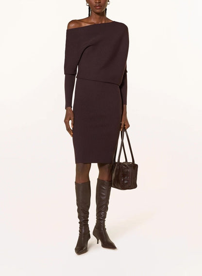 RS Lara Off-The-Shoulder Viscose-blend Ribbed Midi Dress